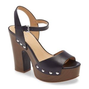 Michael Kors Leanor Black Leathor Platform Sandal